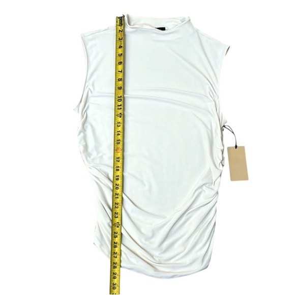 HALOGEN Ruched Sides Sleeveless Mock Neck Stretch Top in Ivory - Picture 5 of 8